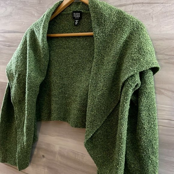 Eileen Fisher Womens Green Wool Nylon Bouclè Open Front Cropped Sweater Size S - Picture 4 of 10